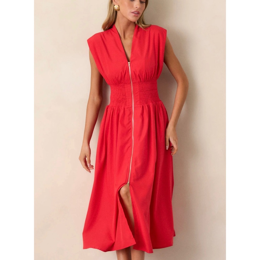 Entro Boutique Zip Front Dress Tommie Dress Red Sleeveless Dress Summer Size S